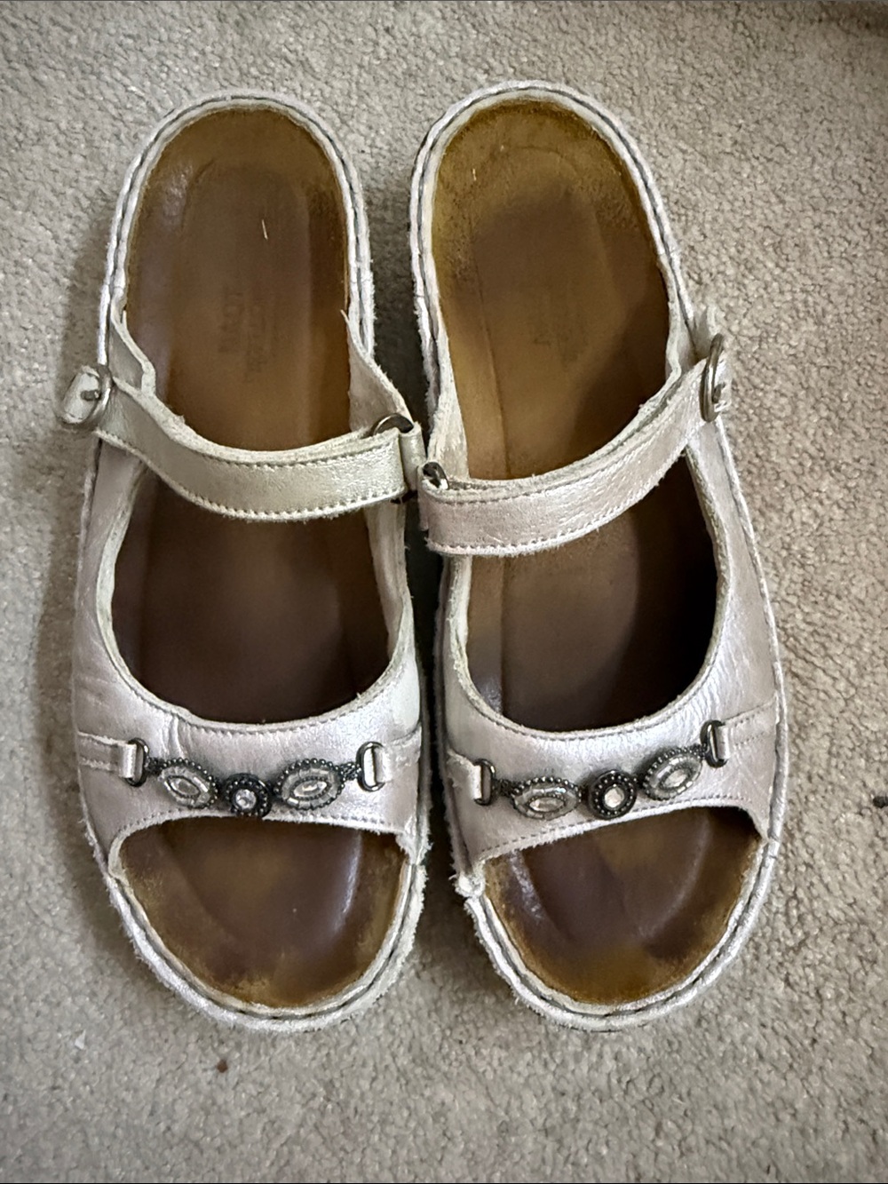Naot Metallic Cream Mary Jane Sandals with Decorative Accents